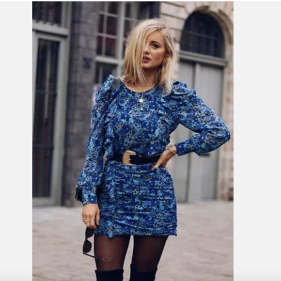 🌼NWOT BLOGGER FAVE | BLUE FLORAL MINI DRESS LONG SLEEVES - Picture 1 of 9
